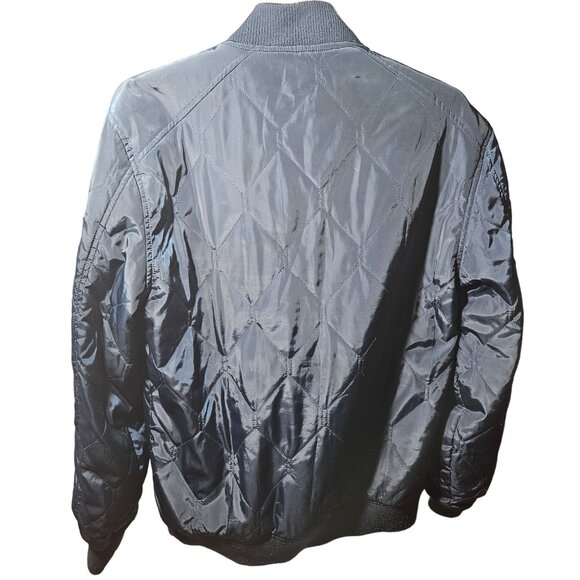 Sovereign Code Mens Quilted Bomber Jacket Large Navy Blue Zip Pocket Nylon & Pol - Picture 5 of 5